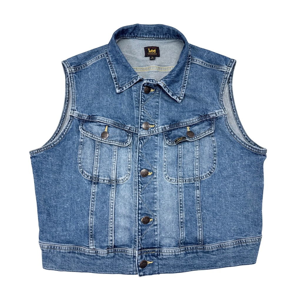 Vintage Lee Crop Denim Vest Womens Size XL Sleeveless 90s Y2K Retro